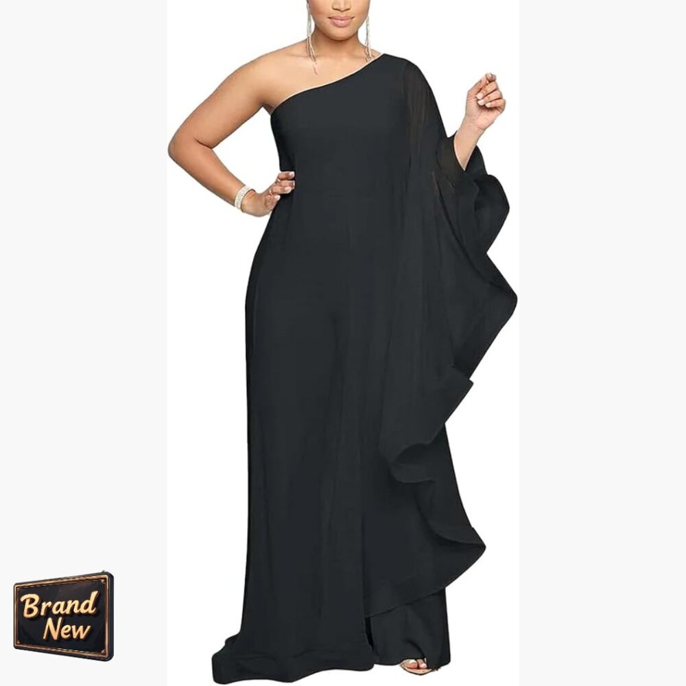 One Shoulder Sleeveless Jumpsuit Long Split High Waist Formal Party Dress
